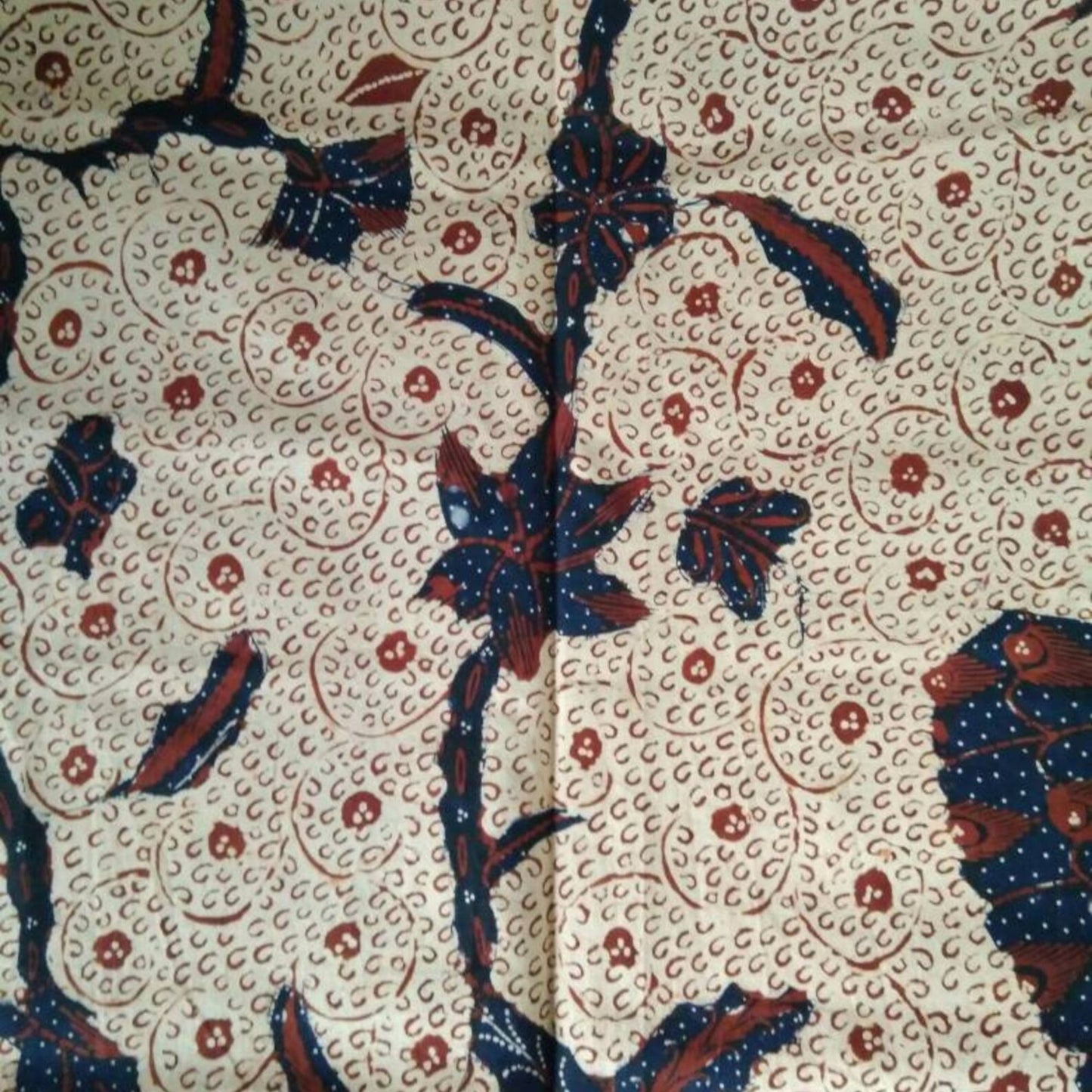 Vintage Indonesian Hand Drawn Batik with Peacock and Floral Background