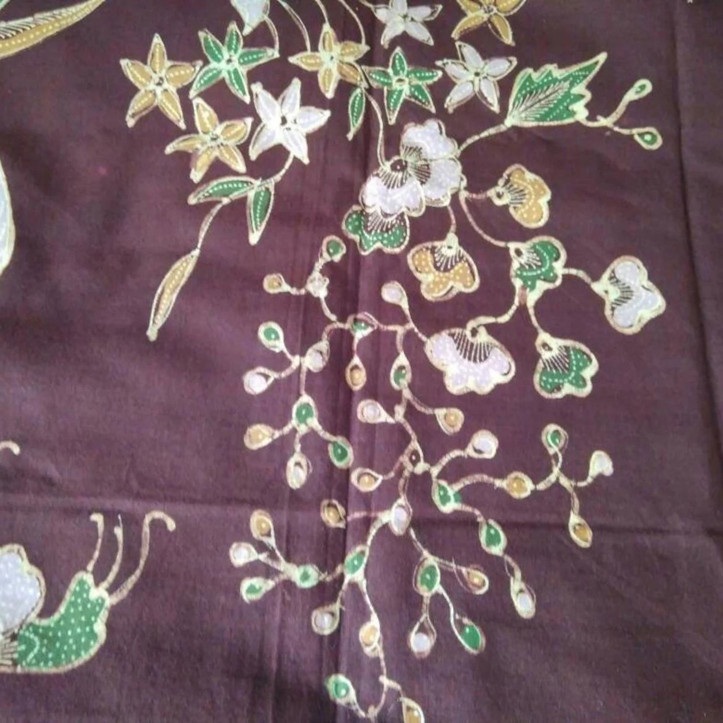 Vintage Hand Drawn Batik Sogan Buketan With Bouquet and Phoenix Kain