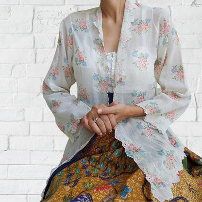 Vintage Floral Cotton Encim Kebaya In Broken White