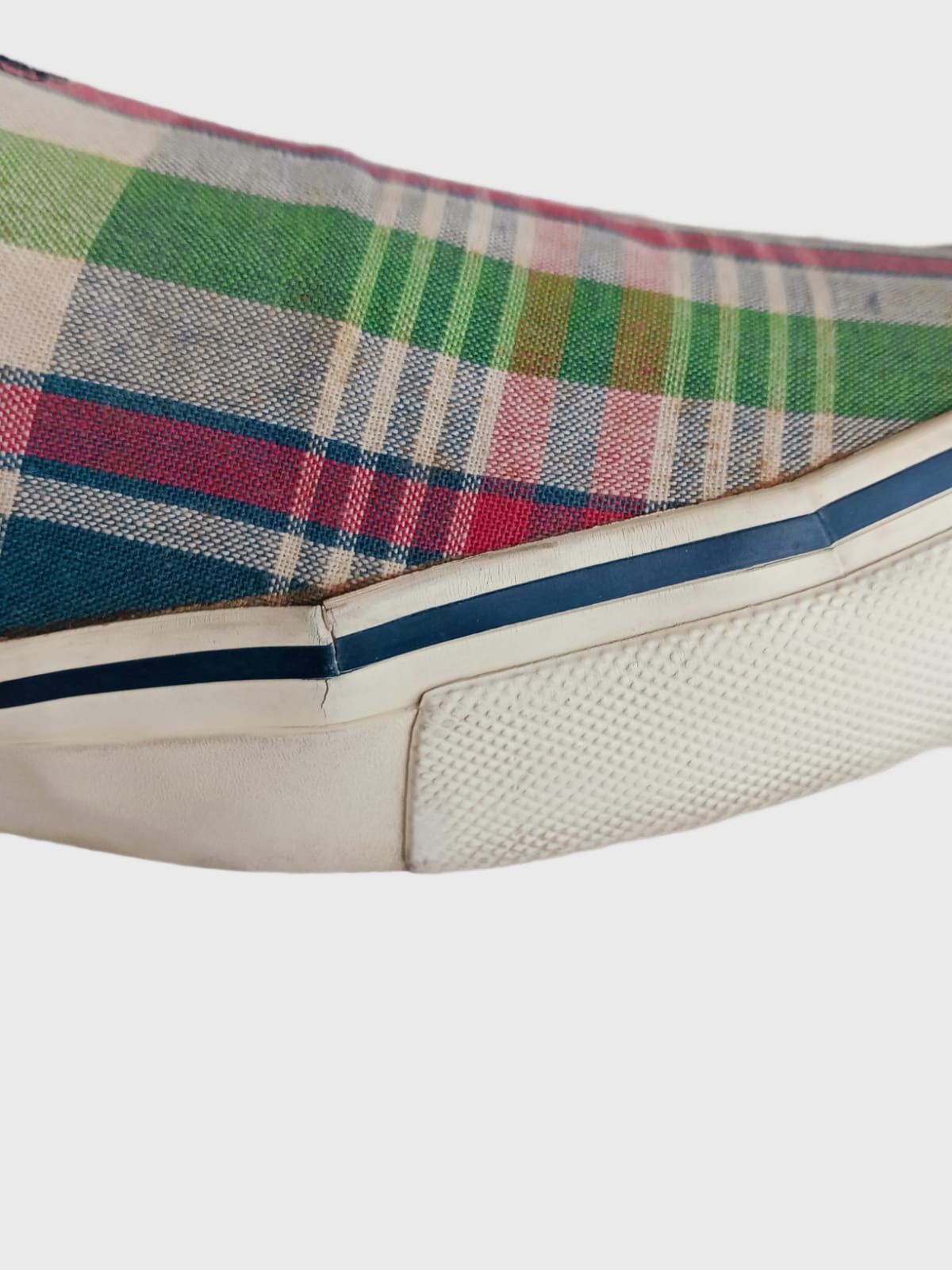 1990s Madras Cotton White Green Red Sneakers