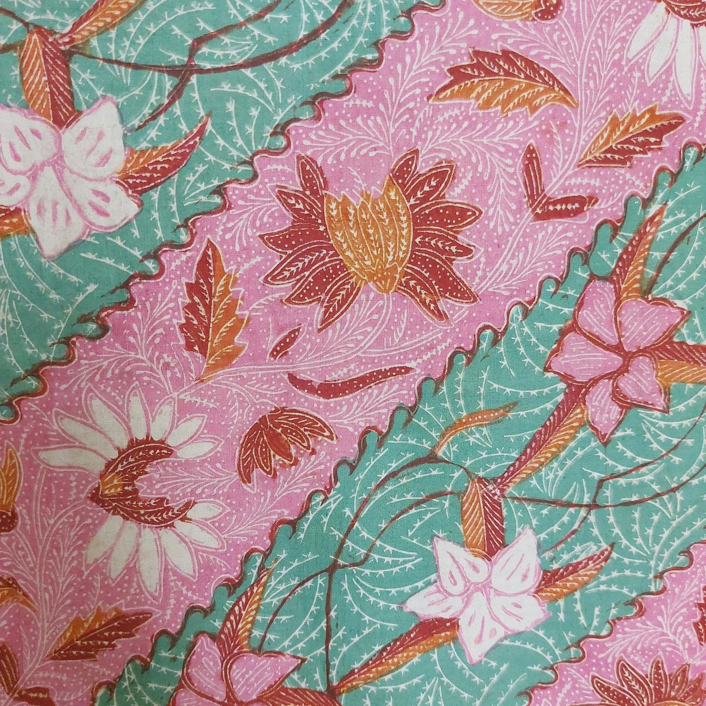Vintage Indonesian Sarong Hand Drawn Turquoise-Pink Batik Peranakan/Encim
