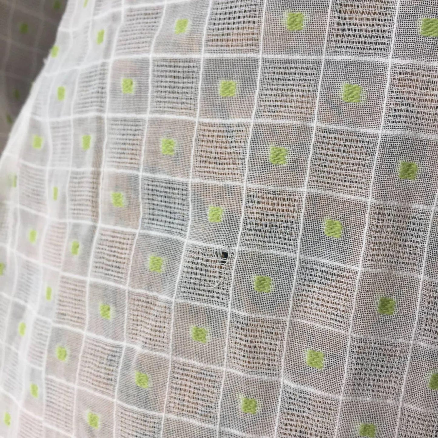Vintage Indonesian White and Green Kebaya with Simple Circle Embroidery