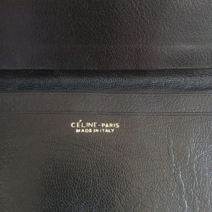 Vintage Carriage Logo Black Leather Long Wallet