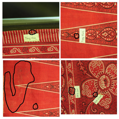 Indonesian Hand Drawn Red Batik Sembagi Kacapiring "Gardenia" Flower Motif