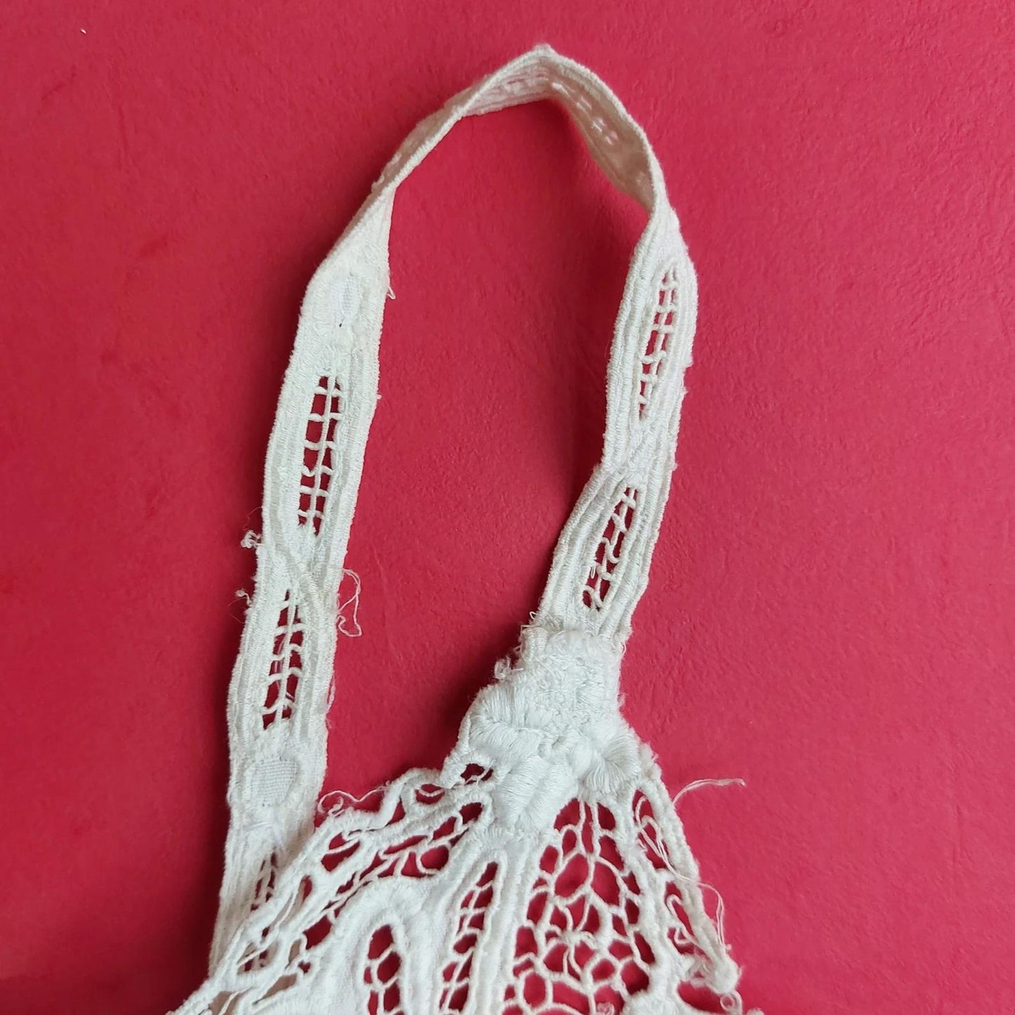 Indonesian Vintage White Camisole with Floral Kerancang Embroidery