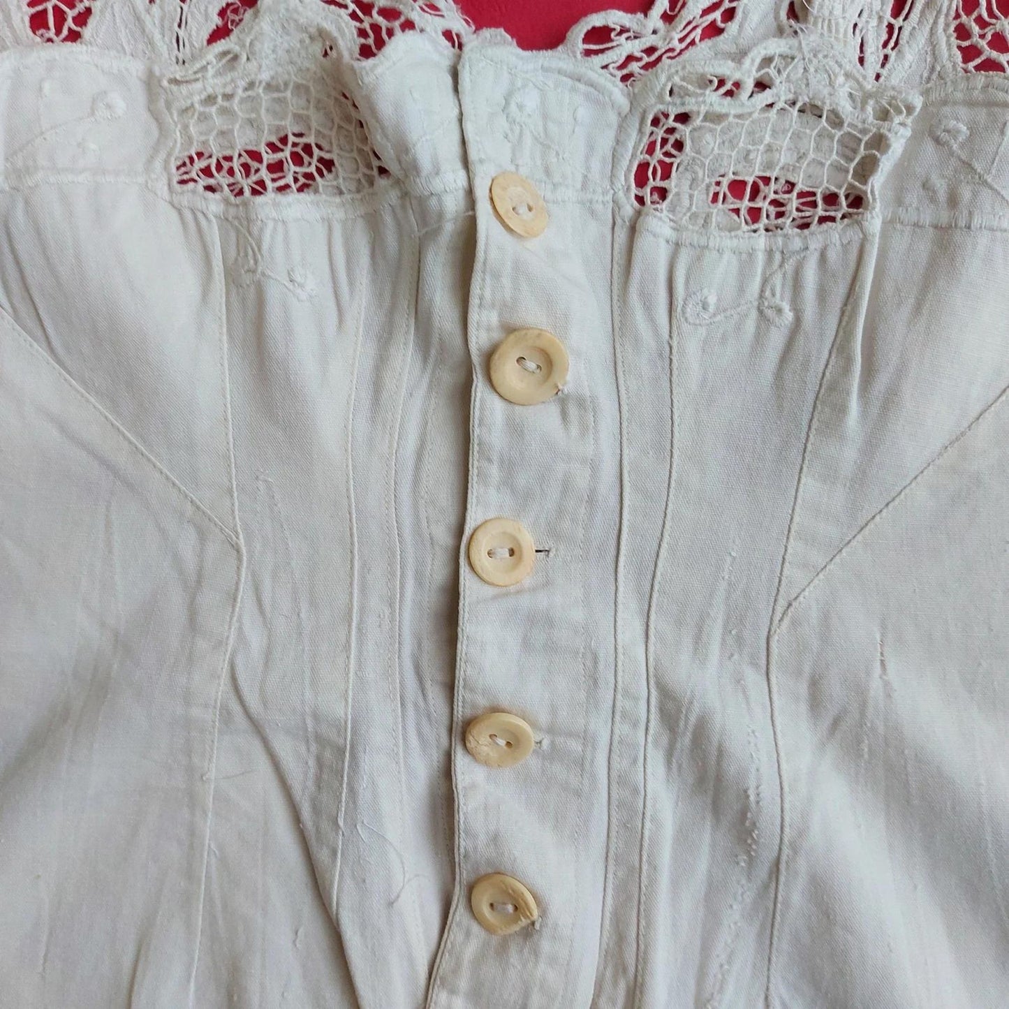 Indonesian Vintage White Camisole with Floral Kerancang Embroidery