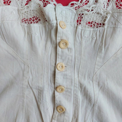 Indonesian Vintage White Camisole with Floral Kerancang Embroidery