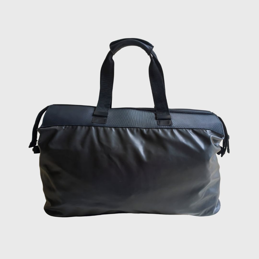 Vintage Plain Black Leather Nylon Travel Bag