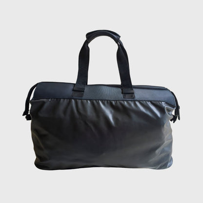 Vintage Plain Black Leather Nylon Travel Bag