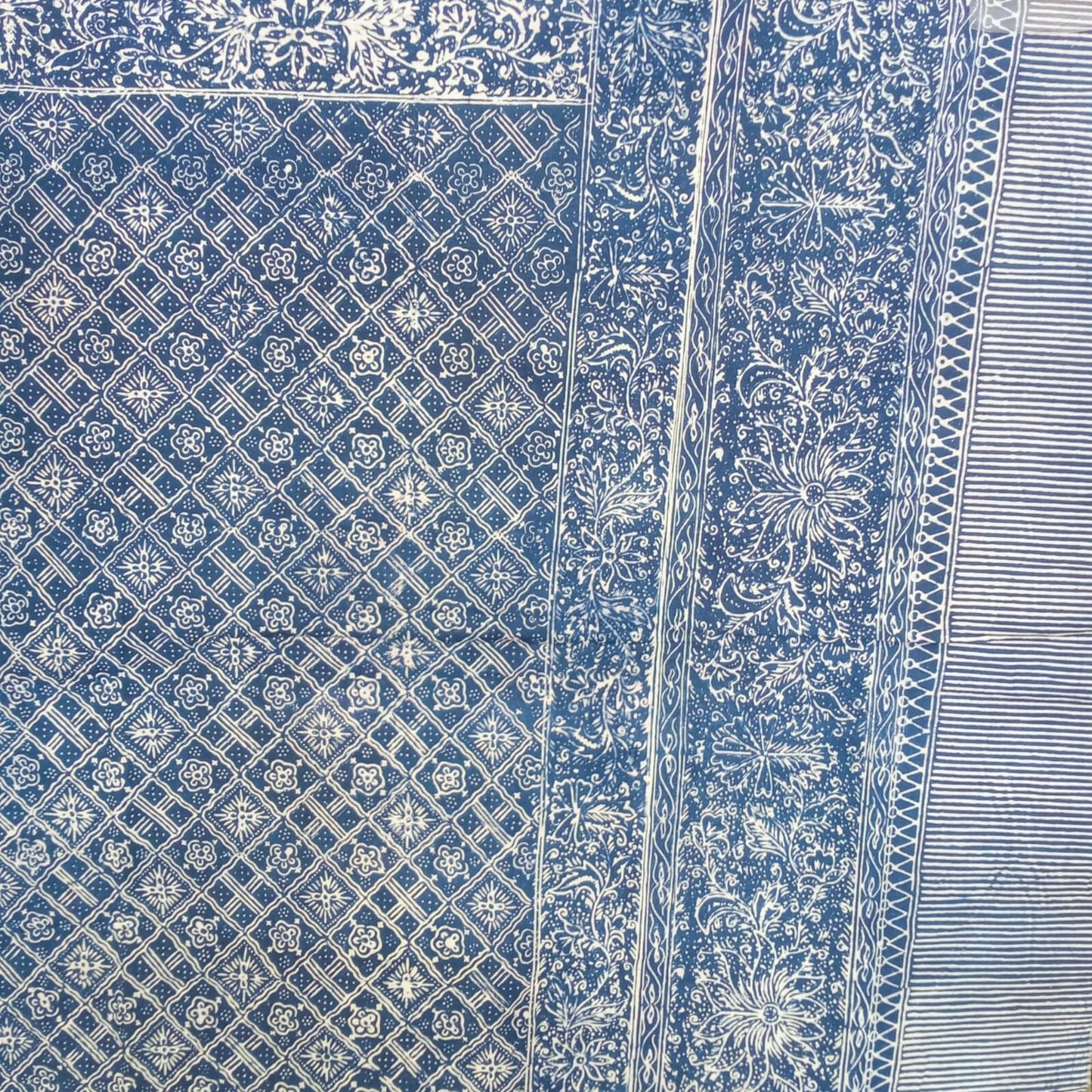 1980s Tumpal Pasung Blue Dandelion Flower Saroong Shawl