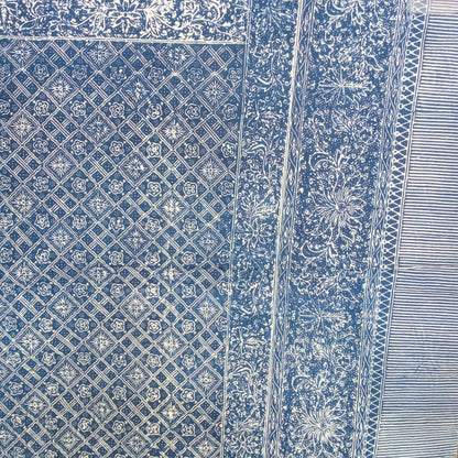 1980s Tumpal Pasung Blue Dandelion Flower Saroong Shawl