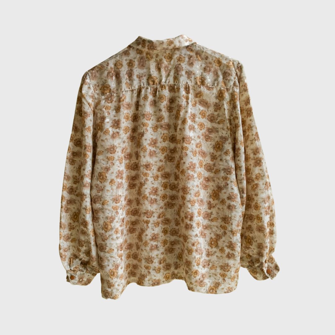 Vintage Brown Floral Long Sleeve Blouse