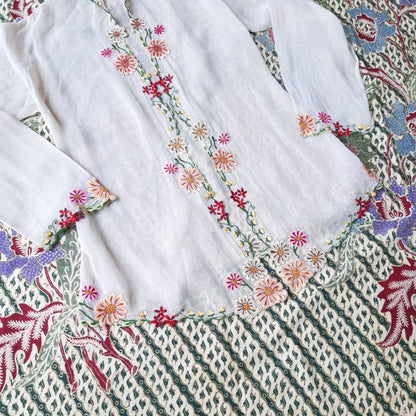 Vintage Kebaya Encim in Light Brown with Chrysanthemum Embroidery