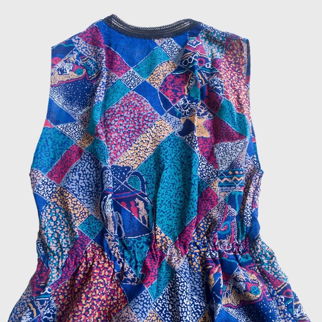 Vintage Blue Abstract Sleeveless Dress