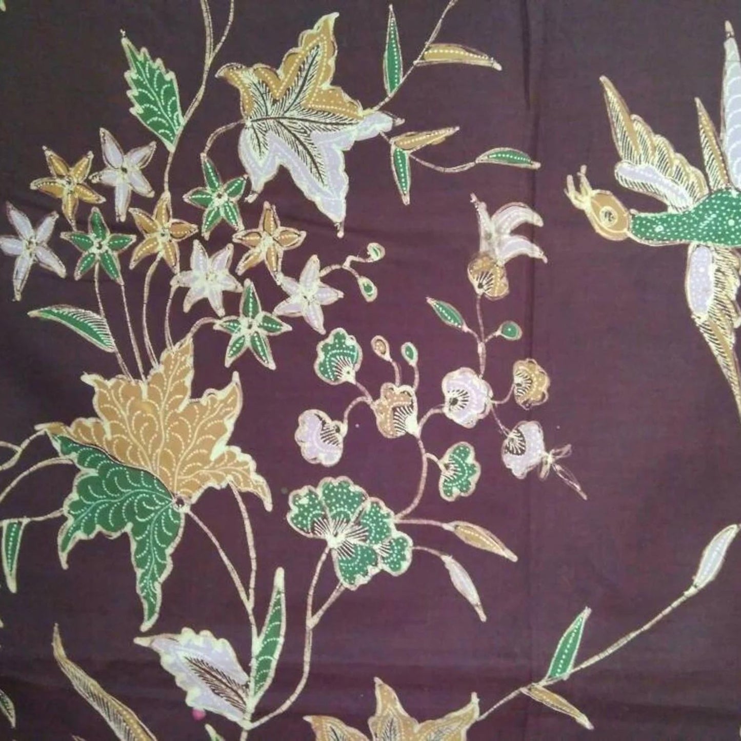 Vintage Hand Drawn Batik Sogan Buketan With Bouquet and Phoenix Kain