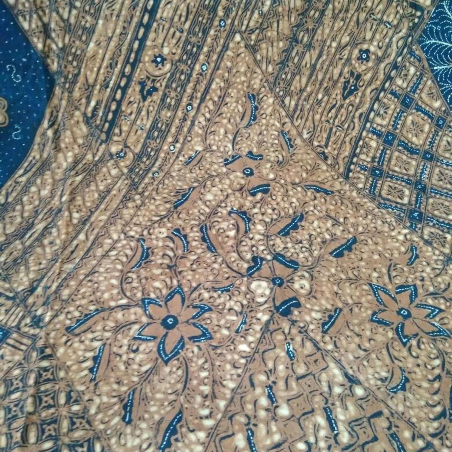 Unique Indonesian Hand Drawn Javanese Batik Sogan Tambal with Mixed motifs on Chevron pattern Kain