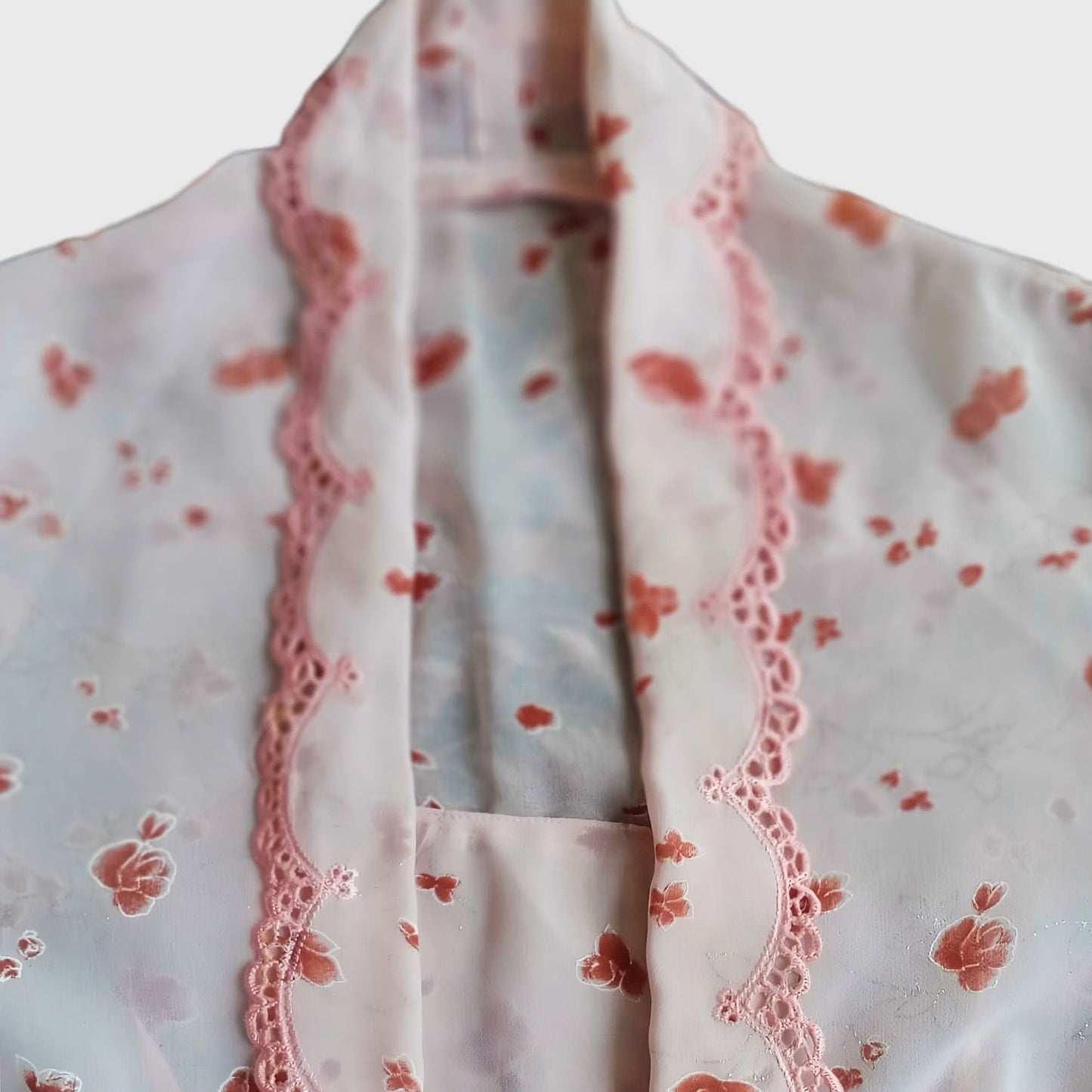 Vintage White Simple Encim Red Floral Kebaya