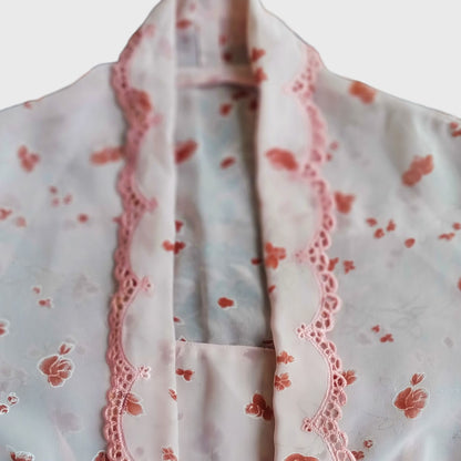Vintage White Simple Encim Red Floral Kebaya