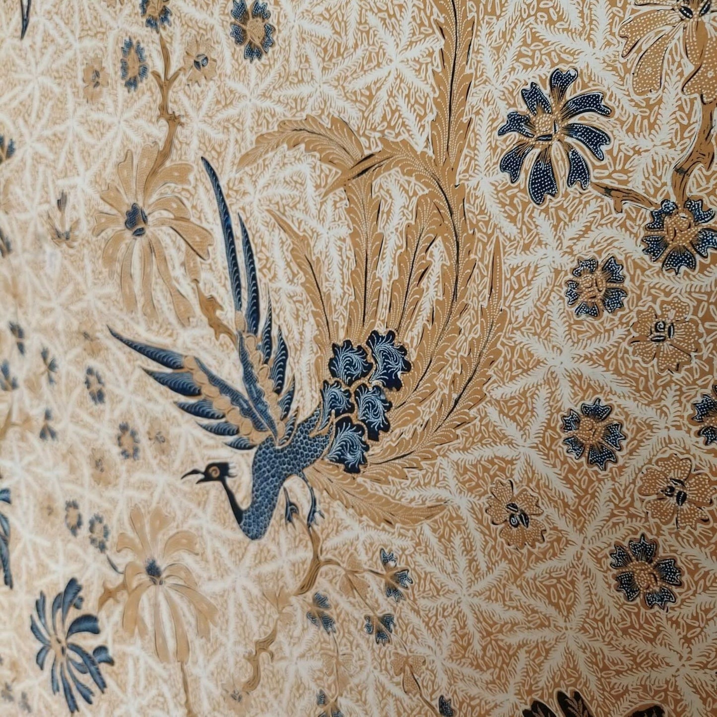 Vintage Sogan (Brown) Hand Drawn Batik Phoenix and Manggar Motif