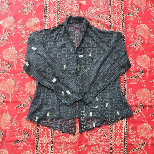 Vintage Black Grid-Flower Lace Kebaya