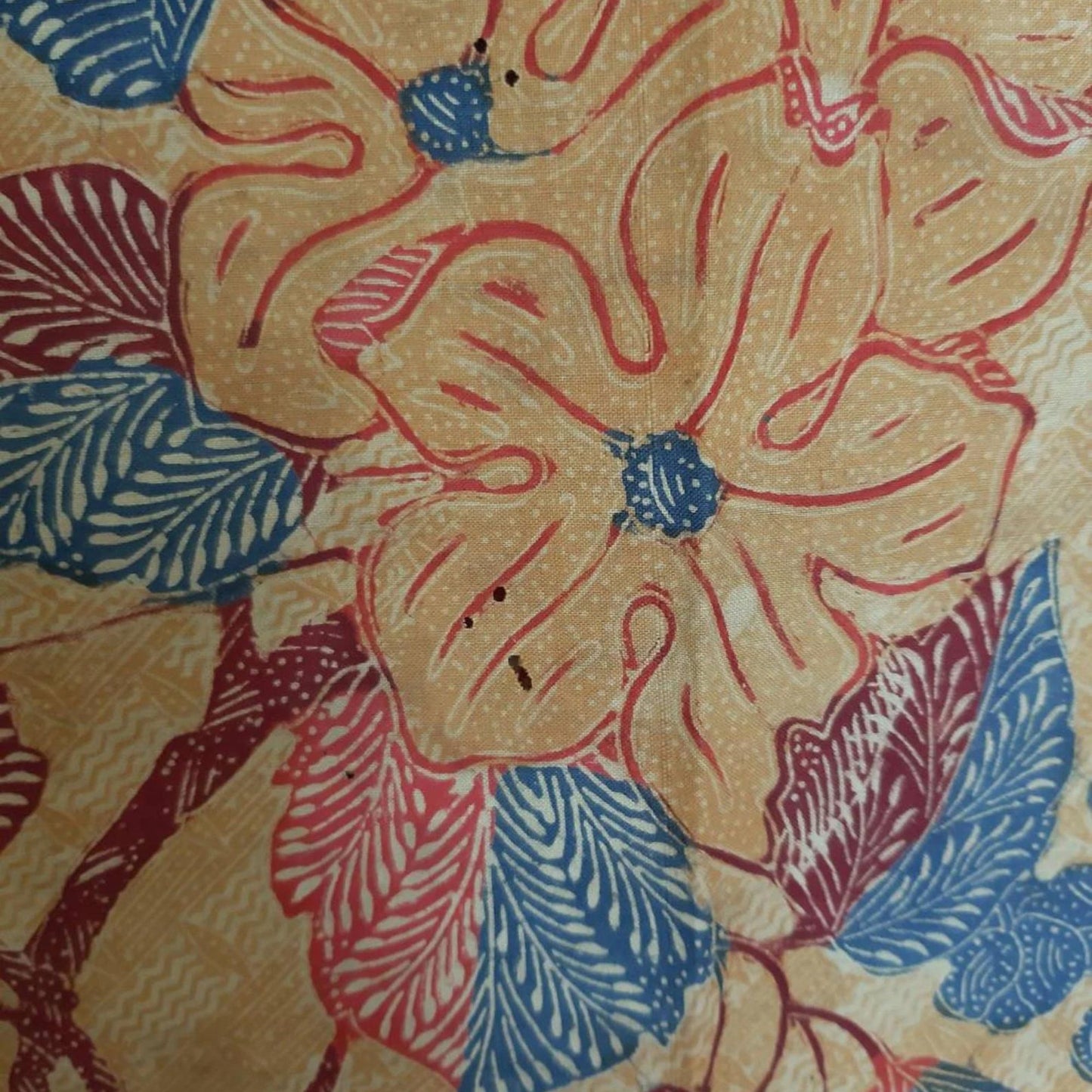 Vintage Indonesian Hand Drawn Batik Saroong Dutch Motif (Belanda) in Brick Red with Flamingo and Lillies