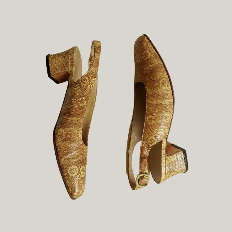 1990s Snakeskin Leather Brown Heels