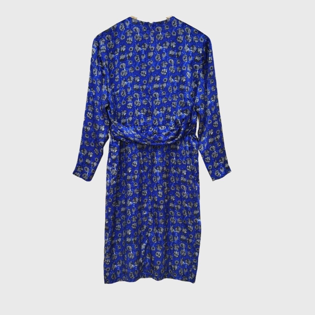 Vintage Blue Silk Floral Dress