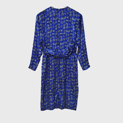 Vintage Blue Silk Floral Dress