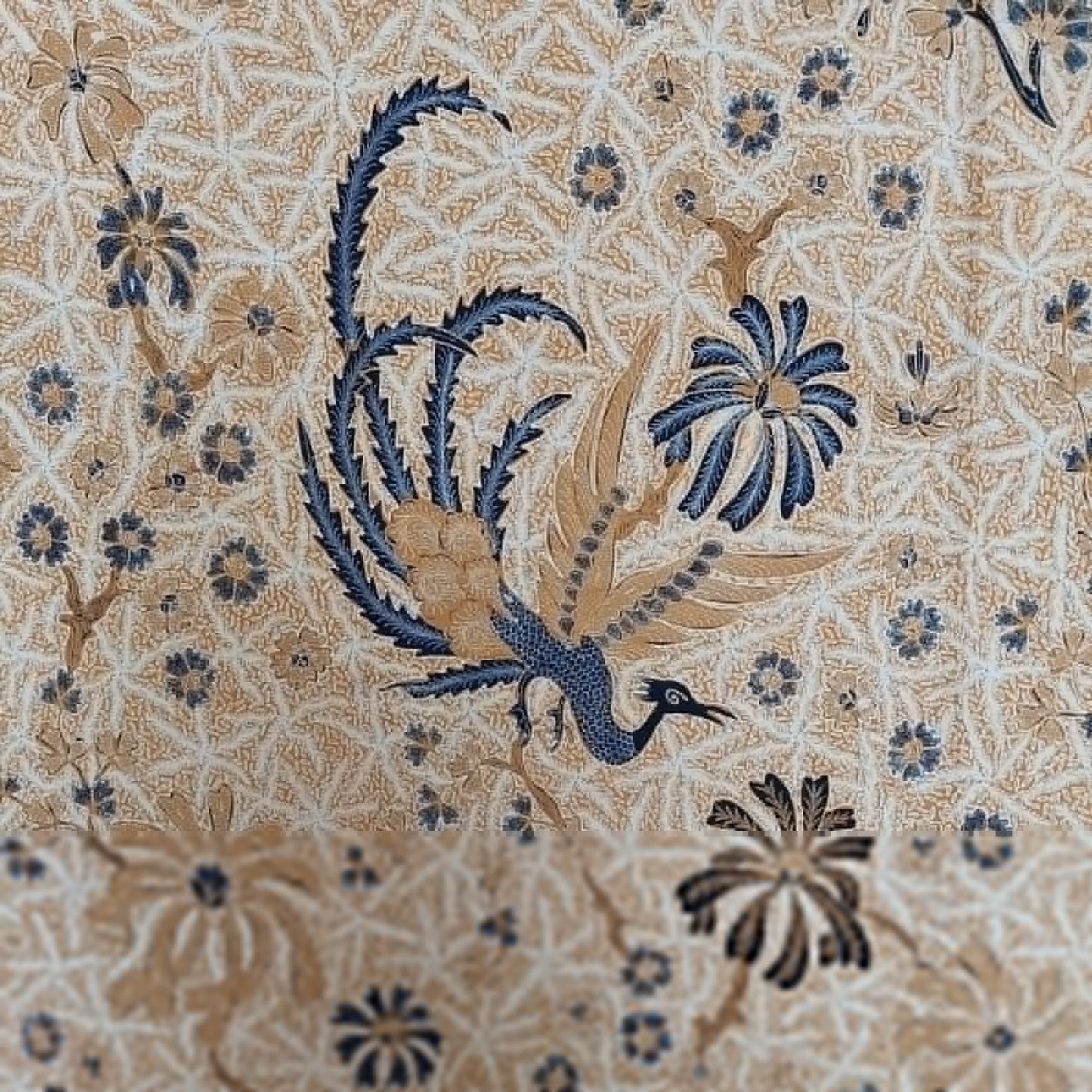 Vintage Sogan (Brown) Hand Drawn Batik Phoenix and Manggar Motif