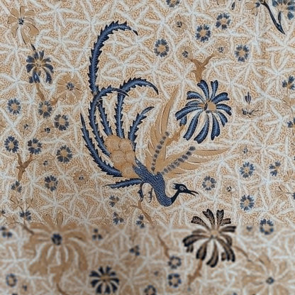 Vintage Sogan (Brown) Hand Drawn Batik Phoenix and Manggar Motif