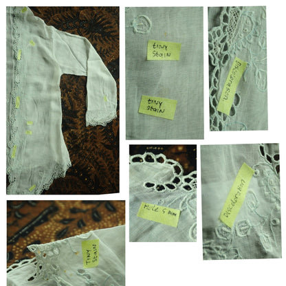 Vintage Broken White Indonesian Kebaya with White and Blue Floral Kerancang Embroidery