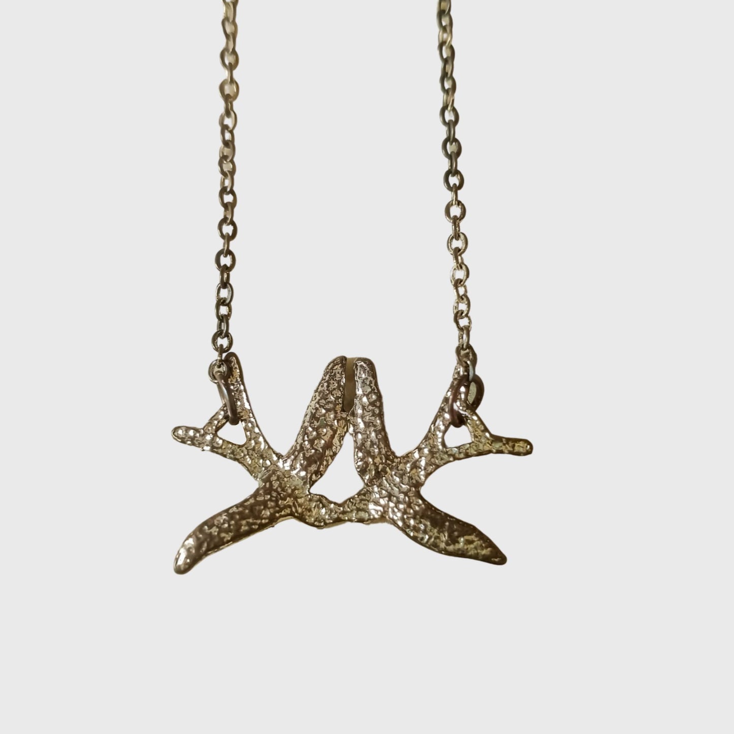 Silver Necklace with Two Birds Shapes