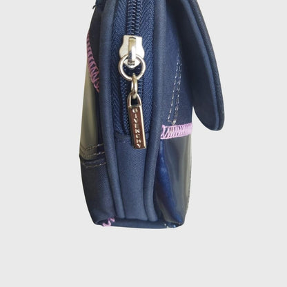 Vintage Striped Purple Patent Leather Makeup Pouch