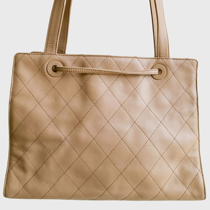 Vintage Quilted Diagonal Taupe Leather Shoulder Bag