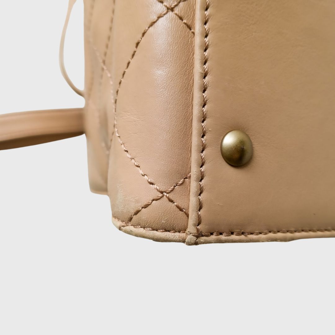Vintage Quilted Diagonal Taupe Leather Shoulder Bag
