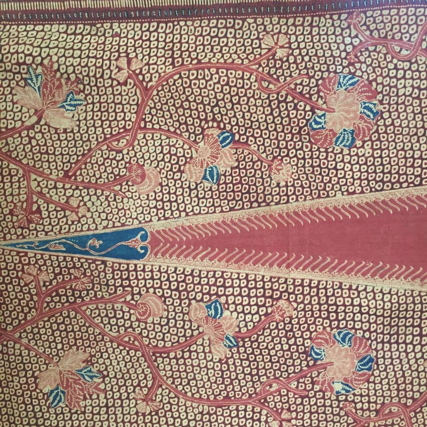Vintage Indonesian Hand Drawn Javanese Shawl Gringsing Banyumas with Scales and Floral Motif