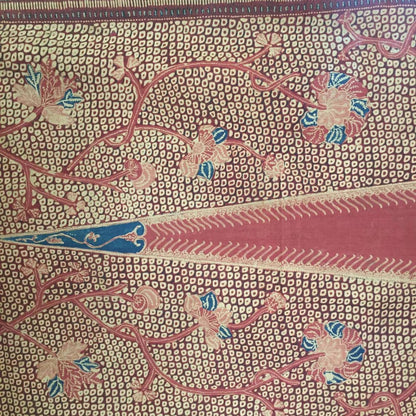Vintage Indonesian Hand Drawn Javanese Shawl Gringsing Banyumas with Scales and Floral Motif
