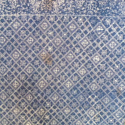 1980s Tumpal Pasung Blue Dandelion Flower Saroong Shawl