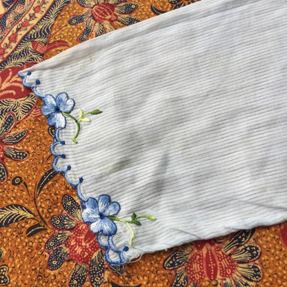 Vintage Indonesian Kebaya in Blue with Blue Floral Embroidery