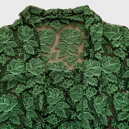 Vintage Green Rose Floral Kebaya Kutubaru