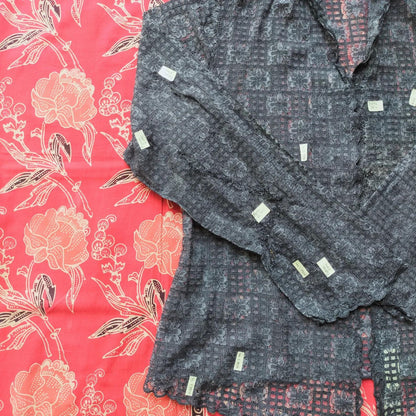 Vintage Black Grid-Flower Lace Kebaya