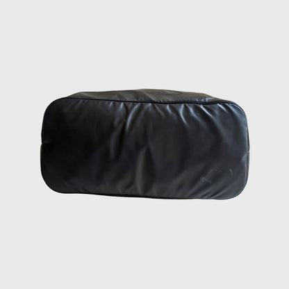 Vintage Plain Black Leather Nylon Travel Bag