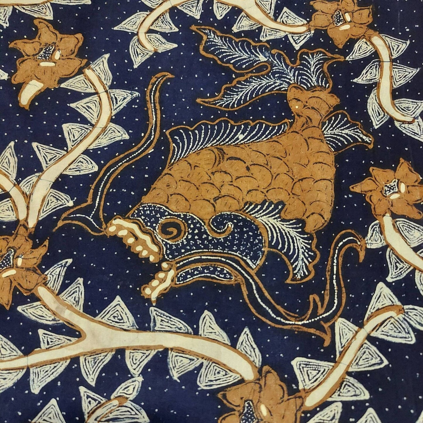 1970s Lokcan Semen Hand Drawn Batik With Fish Motif