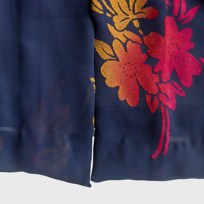 Vintage Navy Kebaya Kutubaru Orange Flower Print