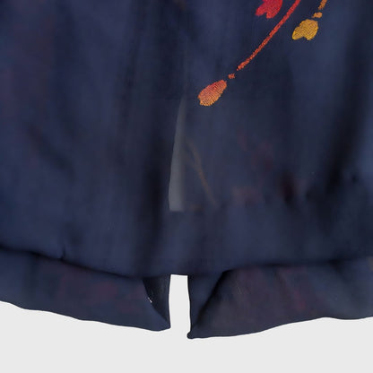 Vintage Navy Kebaya Kutubaru Orange Flower Print