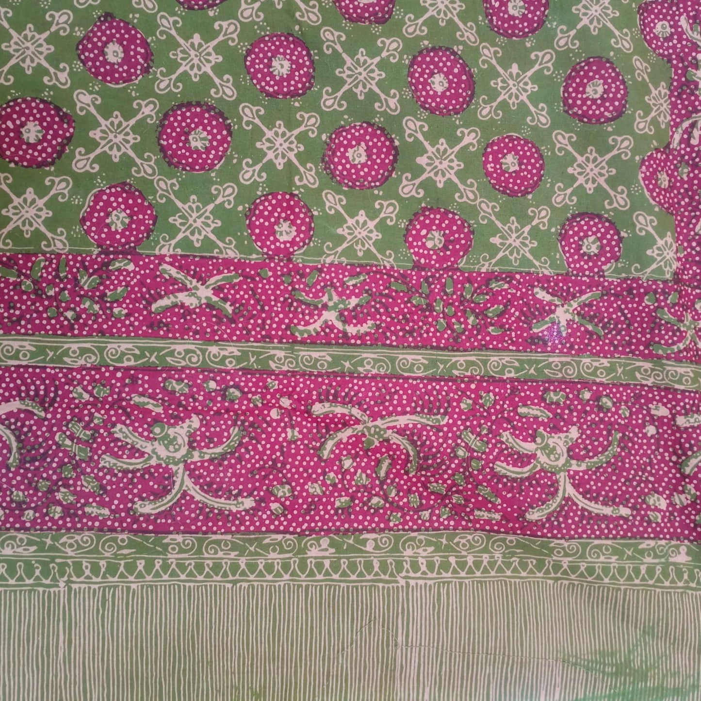 1980s Tumpal Pasung Kancing Flower Motif Batik Saroong Shawl