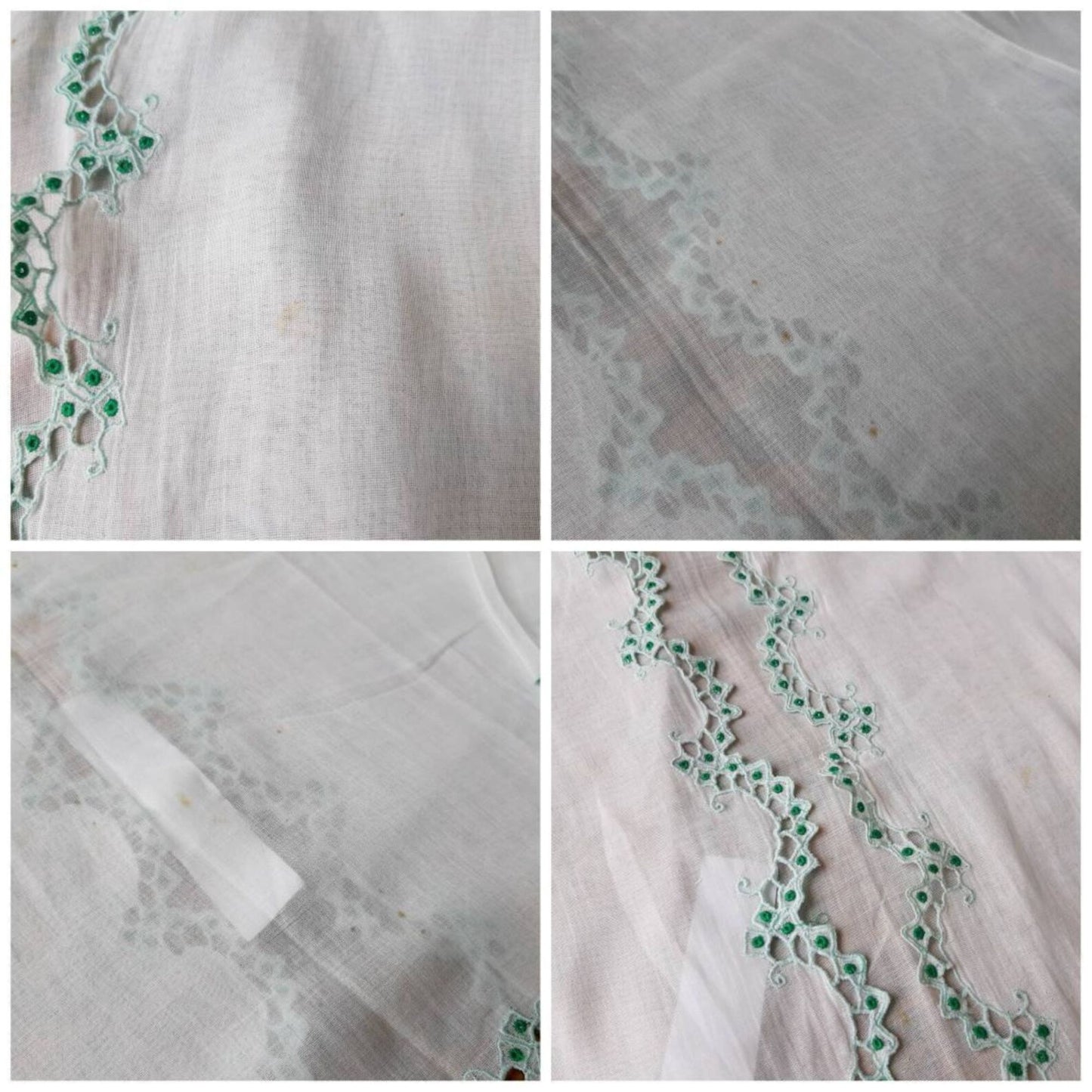 Vintage Indonesian Kebaya Encim in White and Simple Green Embroidery