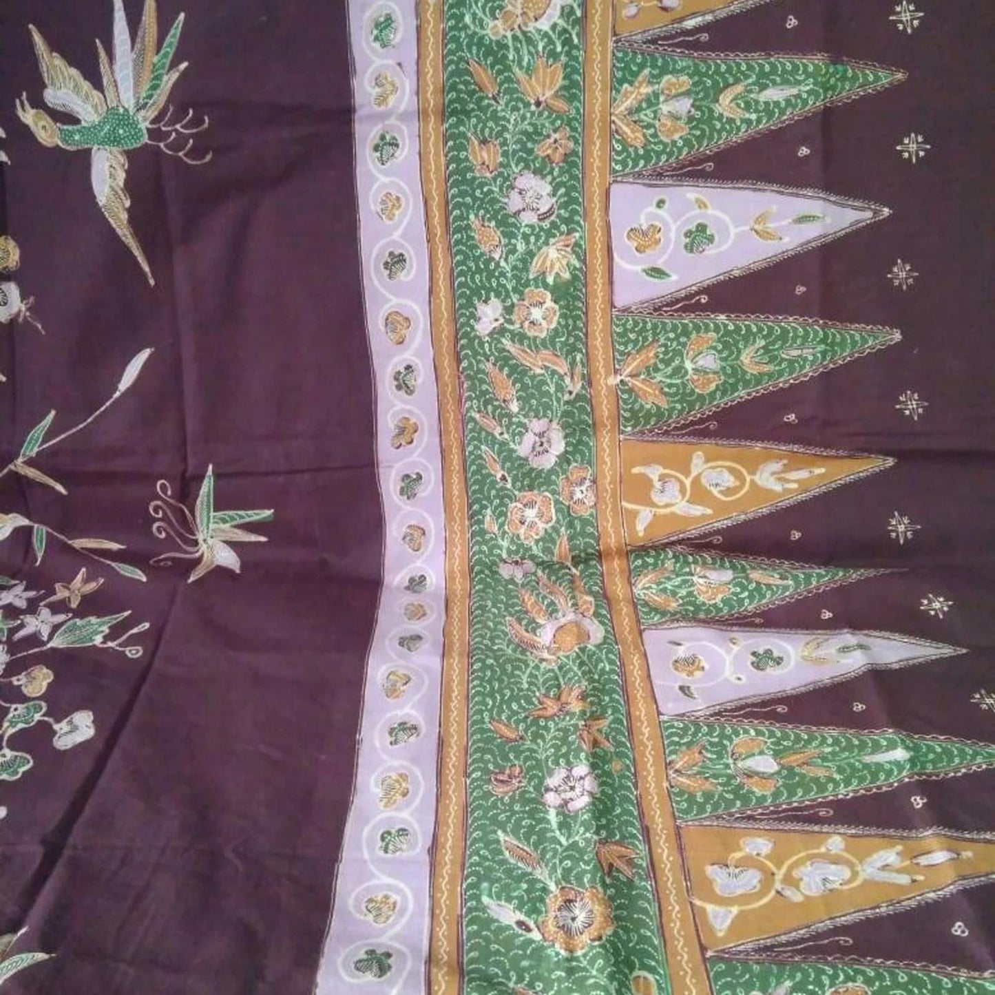 Vintage Hand Drawn Batik Sogan Buketan With Bouquet and Phoenix Kain