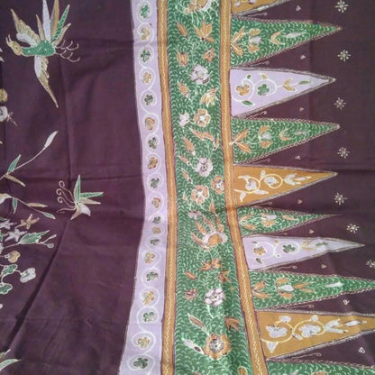 Vintage Hand Drawn Batik Sogan Buketan With Bouquet and Phoenix Kain