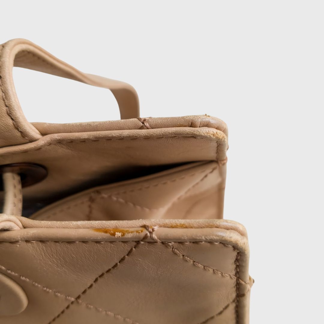 Vintage Quilted Diagonal Taupe Leather Shoulder Bag